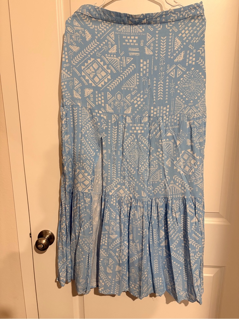 Women's Light Blue Cotton Printed Tiered Skirt
